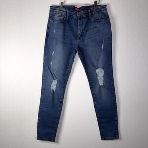 Guess Mens Modern Skinny Jeans Distressed Whiskered Stretch Denim 38x32 (36x31)